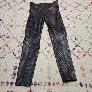 SPANX Black Faux Leather Moto Leggings
